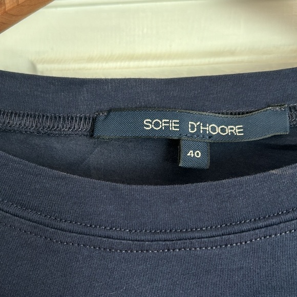 SOFIE D'HOORE mixed media long sleeve navy tee - Picture 2 of 2